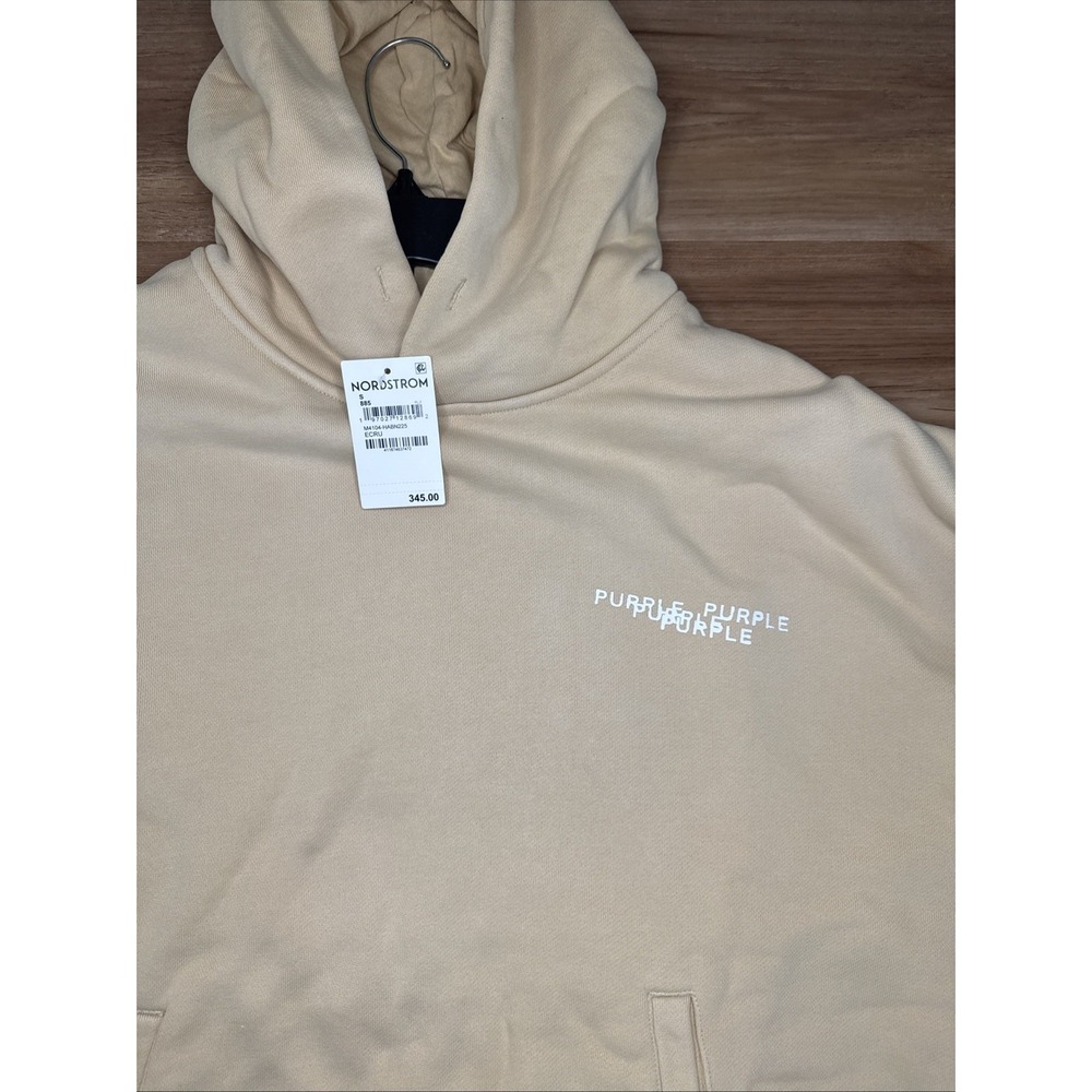 Purple Brand Oversized Fleece Graphic‎ Hoodie Ecru Small NWT - Picture 4 of 10